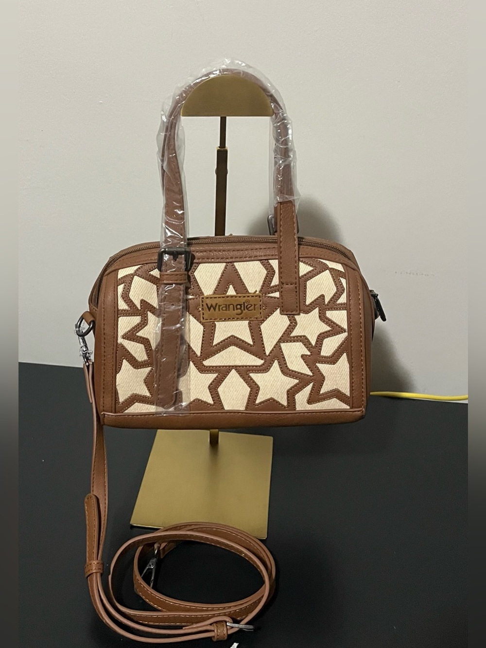 Wrangler Tan & Cream Star-Pattern Crossbody Bag